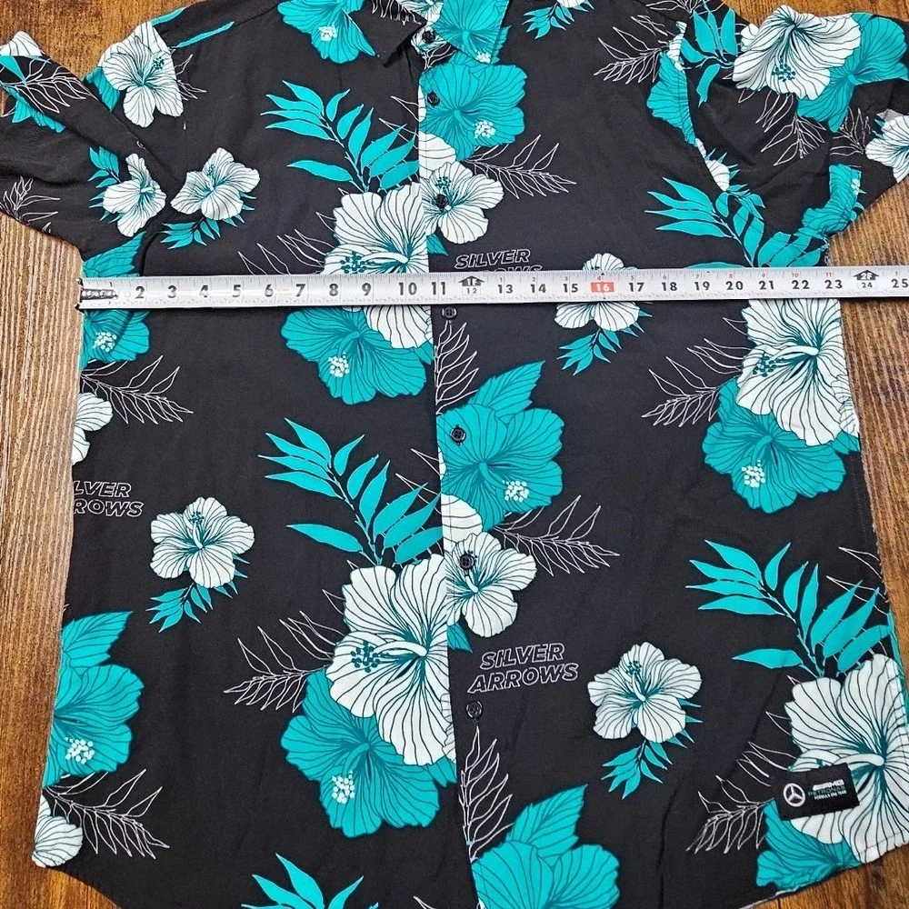 Mercedes AMG Petronas F1 Team Silver Arrows Floral Hibiscus Shirt Mens XL Black